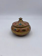 Vintage Hand Painted Brass Jar w/ Lid picture
