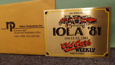 Vtg 1981 IOLA Wisconsin 9th Annual Car/Auto Show Brass Plaque New/NOS 2.75x3.75 picture