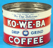 Rare Vintage Ko-We-Ba 1 Lb. Coffee Tin No Lid Wabash, Kokomo, Indianapolis Ind. picture