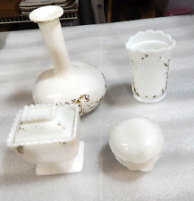 Antique 4 Pc Dithridge White Milk Glass Bottle Jar Vanity Box 1880s Victorian picture