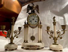 Antique French Alabaster Napoleon Clock Garniture Set picture