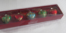 Pier 1 Set Of 5 Small Heart Shaped Glitter  Ornaments Multi Colors picture