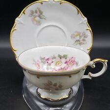 Vintage Schumann Arzberg Footed Cup and Saucer Wild Rose Bavaria Golden Crown picture