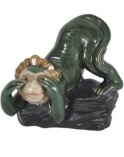 Vintage Majolica Green Monkey Capuchin Glazed Ceramic Statue “See No Evil” picture