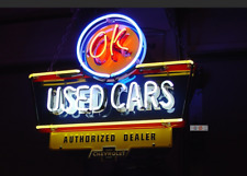 OK Used Cars Visual Neon Sign Open Garage Man Cave Bar Lamp Acrylic Printed 24
