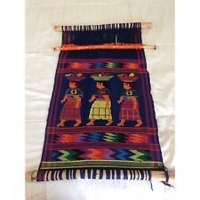 Vtg 1971 Hand Woven Guatemala Textile Art Hung On Sugar Cane 3 Women Multi Color picture