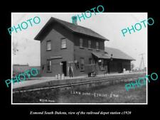 OLD POSTCARD SIZE PHOTO OF ESMOND SOUTH DAKOTA RAILROAD DEPOT STATION c1920 picture