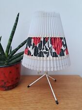 Vintage Mid Century Kitsch 50s Tripod Atomic Lamp Base Plastic Pleat Rose Shade picture