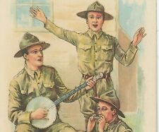  WWI, 3 US Soldiers Singing And Playing Music, Banjo, Harmonica, Army picture
