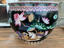 Oriental Asian VTG Hand Painted Pottery Porcelain Fish Bowl Chinese Pot Jar 12X9 picture