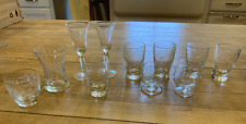 EXCELLENT VINTAGE SET OF 11 CLEAR ETCHED SHOT GLASSES picture