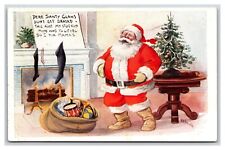 Jolly Laughing Santa Claus Fireplace Sack Toys Christmas Postcard  I19 picture
