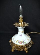 Vintage L&L WMC Lamp, Brass Porcelain Painted Floral, No Shade picture