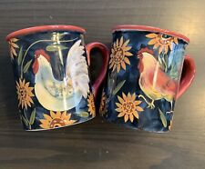Set Of 2 Roosters Mugs Chickens Certified International Susan Winget READ FLAW picture