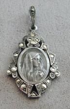 Antique Sterling & Marcasite Virgin Mary Madonna Lavalier Medal Germany picture