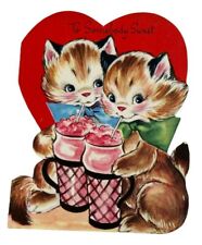 Vintage Valentines Card Gibson Sweet While They Sip Their Pink Soda Written picture