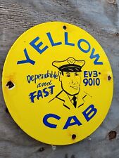 VINTAGE YELLOW CAB PORCELAIN SIGN OLD NEW YORK CITY TAXI DRIVER TRANSPORTATION picture