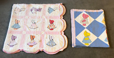2 VTG Hand Made Sewn Sun Bonnets Patterned Bedspreads Quilts - 79 x 79 & 58 x 44 picture