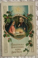Christmas Mary Joseph Baby Jesus Vintage Postcard gold gilt inlay picture