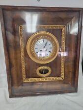 Antique French GVE REY JNE Walnut Wood Picture Frame Wall Clock Gold Ormolu Runs picture
