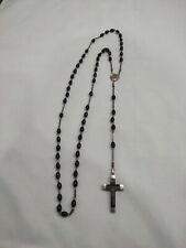 Antique Sterling Silver Center Germany Black Bakelite Bead Rosary Bead Necklace picture