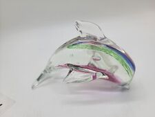 6” Beautiful Blue Green red rainbow Clear Art Glass Dolphin Figurine Home Decor picture