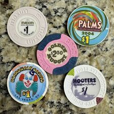 Lot Of 5 ~ Las Vegas ~ $1 Casino Chips ~ Obsolete ~ Hooters ~ Palms ~ Maxim picture
