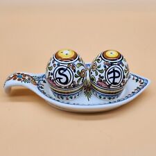 Vintage Ceramica Portugal Hand Painted Rosa Salt & Pepper Shakers 3 pc Set 482 picture