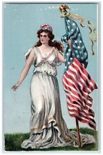 Grant County Oregon OR Postcard Miss Liberty Pretty Woman With Flag Patriotic picture