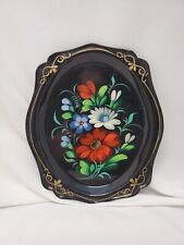 Vintage Russian Tole Ware Hand Painted Floral Mini Tray picture