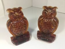Vintage Amber Resin Owl Bookends With Gold Dusting No Artist Markings Very Cool picture