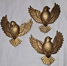 Set Of Vintage Burwood Products Plastic Wall ART Decor 3 Gold Flying Doves Birds picture