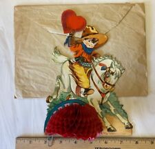 Antique Honeycomb Valentine Card 1927 Rodeo Cowboy Horse 8.5” w/envelope vintage picture