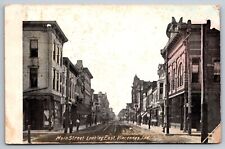 Vincennes IN Postcard Main Street Looking East Pedestrians Trolley Tracks DB picture