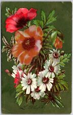 1908 Flower Bouquet Mixed Petals Greenish Greetings & Wishes Posted Postcard picture