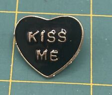 Vintage Kiss Me Black Heart Gold Tone Lapel Pin Hat picture