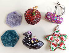 5 Vtg Hand Made Mosaic, Beaded, Ceramic Christmas Ornaments~Apple Duck Star Etc. picture