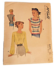 VTG 1946 McCall Sewing Ptrn BLOUSE Cap or Bishop Slv Boat Neck McCall 6475 SZ 12 picture