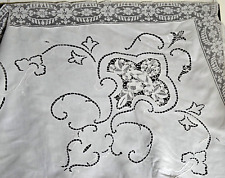 Vintage Embroidered Banquet Tablecloth with Needle Lace & Eyelet UU935 picture