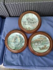 Set of 3 Wood Framed Chinese Imperial Jindezheng porcelain Summer Palace Plates  picture