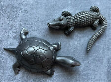 2 Pewter Figurines: Turtle WF Hudson & Crocodile Spoon PP95 picture