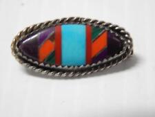 VINTAGE ZUNI INDIAN STERLING SILVER MULTISTONE PIN - VERY GRAPHIC   picture