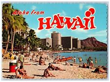 Aloha From Hawaii HI, Having Fun & Sun In Waikiki Bathing Beach View Postcard picture