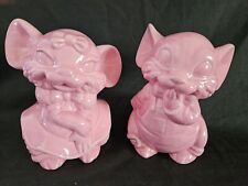 Vintage 1960's Pair Cute Boy & Girl Pink Ceramic Mouse Mice Planters   picture