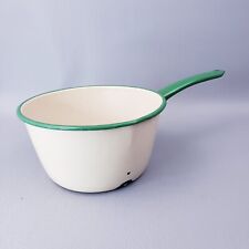 Vintage Enamelware Cream and Green Sauce Pan Cooking Pot with Spout picture