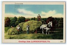 c1946 Farmers Horse Carriage Greetings From Lawrence Pennsylvania PA Postcard picture