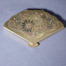 Vintage Wadsworth Fan Shaped Powder Compact Gold Tone Engraved Flowers picture