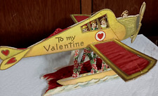 Giant Antique 1920's German Valentine Die Cut Pop Up 3-D Card Airplane honeycomb picture