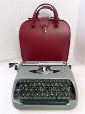 Vintage Royal Royalite Portable Green Typewriter with Red Leather Carrying Case picture