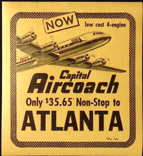Vintage Capital Aircoach Non Stop to Atlanta Low Cost 4 Engines Luggage Label picture